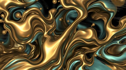 Liquid Gold Swirl: Abstract art featuring a mesmerizing blend of molten gold and teal, creating a dynamic and luxurious visual experience.  