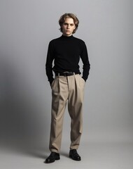 Obraz premium Cool person, man model portrait shot with casual minimalist old outfit standing pose with plain background
