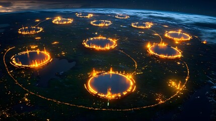 global network, futuristic energy, night earth - futuristic technology