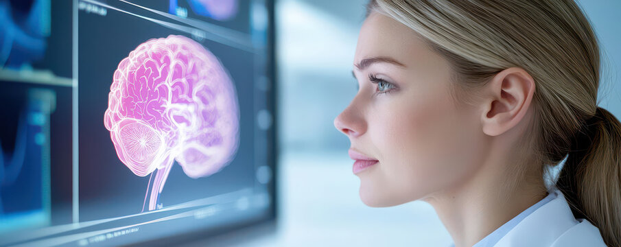 Medical researcher analyzing big data on a large interactive digital wall displaying patient statistics, disease trends, and predictive health analytics
