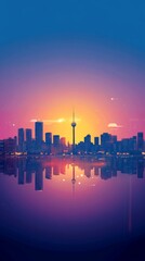 Fototapeta premium Colorful City Skyline Reflection at Sunset