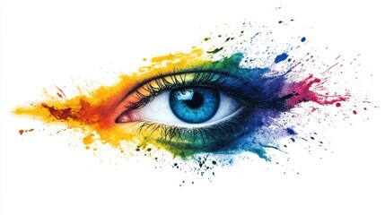 Vibrant Creative Art Depiction of an Eye Surrounded by Colorful Paint Splashes for Use in Artistic Projects, Advertising, or Digital Media