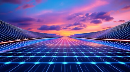 Obraz premium solar road to sunset: clean energy future - sustainable technology