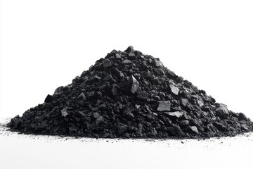 A large pile of black coal isolated. Ideal for illustrating energy, mining, or environmental themes.