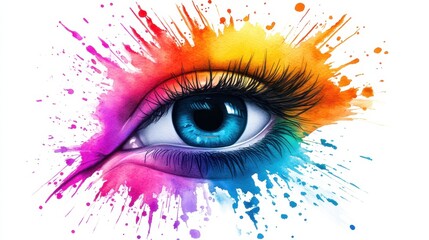 Vibrant Artistic Representation of an Eye Surrounded by Colorful Paint Splashes, Symbolizing Creativity, Vision, and Expression in a Modern and Abstract Style