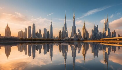 Obraz premium Dubai Skyline Sunrise Reflection