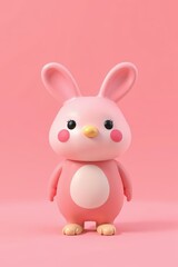 there is a pink toy with a white rabbit on it