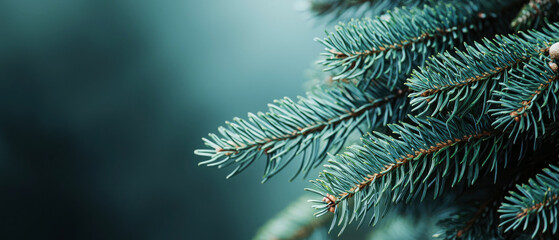 Fototapeta premium Flat lay of natural fir-tree or spruce on empty background. Minimalist and trendy background. Mock up for winter, holidays, eco-friendly branding. Copy space.Generative ai