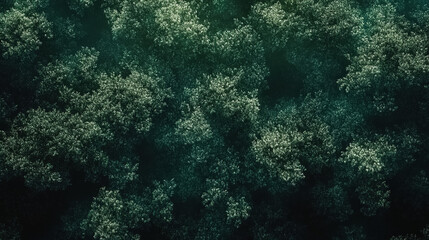 Fototapeta premium Lush green forest canopy viewed from above during midday with soft sunlight filtering through the leaves. Generative AI