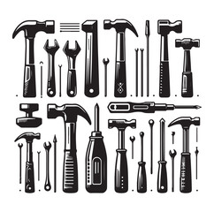 Hammer set silhouette vector illustration