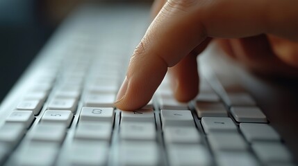 before choosing to press the enter key the man s finger lingers over it for a few seconds the person is unsure about pressing the enter ke