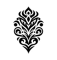 A female tribal tattoo template in the form of a symmetrically drawn flower with a stem and leaves. A simple black isolated on white vector illustration.