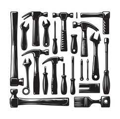 Hammer set silhouette vector illustration