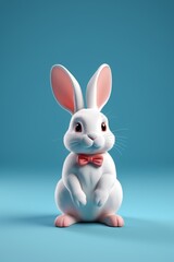 Fototapeta premium there is a white rabbit with a red bow tie sitting on a blue surface