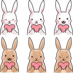 ハートを持つウサギのイラストセット