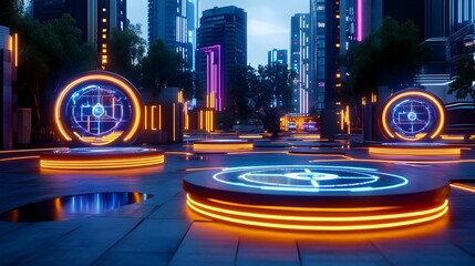 Fototapeta premium neon cyberpunk cityscape at night - cyberpunk aesthetic