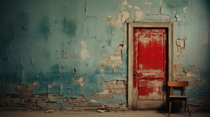 Weathered Door in Abandoned Building - Nostalgic and Melancholic Atmosphere