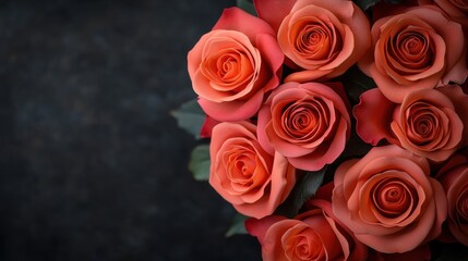 Naklejka premium Vibrant Orange and Pink Roses Over Dark Background for Floral Design
