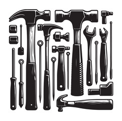 Hammer set silhouette vector illustration