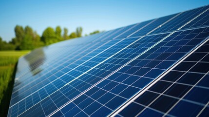 Fototapeta premium A detailed shot of a manufacturing plants solar panel installation showcasing their commitment to utilizing renewable energy sources and reducing their carbon footprint.