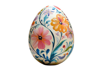 Decorative hand-painted egg featuring colorful floral designs with intricate details on a neutral background