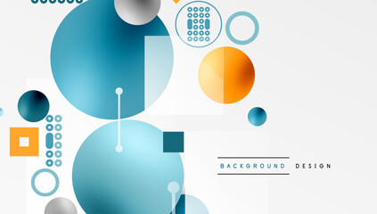 Minimalistic abstract vector design, layered geometric shapes circles, squares, and triangles with soft pastel gradients and semi-transparent effects. Perfect for contemporary use