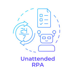 Unattended RPA blue gradient concept icon. Software operating independently of human intervention. Robotization. Round shape line illustration. Abstract idea. Graphic design. Easy to use in article