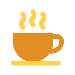 A pixel art illustration of a coffee cup with steam