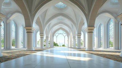 Obraz premium Majestic Mosque Interior with Ornate Arched Ceiling and Marble Flooring
