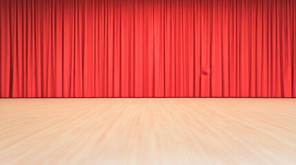 Red Curtains on Stage with Wooden Floor Ready for Performance Setup