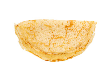 Pancakes isolated, Eastern European crepe, thin blini, slapjack roll, popular morning food on white