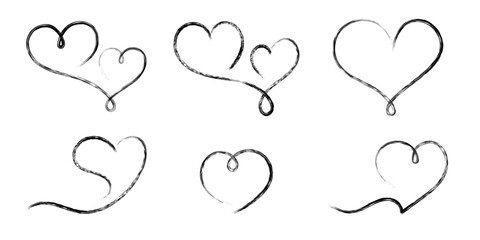 Heart in linear doodle style. Continuous romantic love symbol drawn with brush