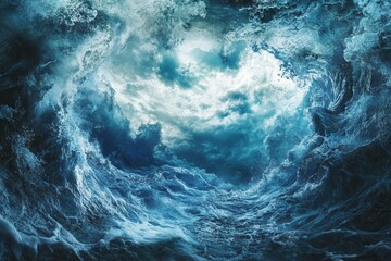 Dramatic ocean waves under a stormy sky.