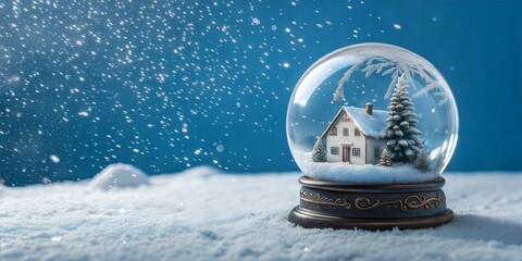 Snow Globe with Falling Snow - Winter Web Banner with Copy Space