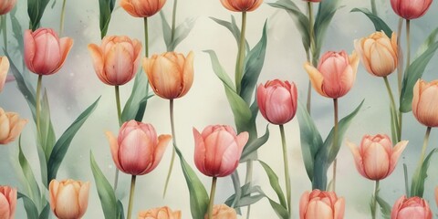 Obraz premium Dreamy watercolor tulips in a whimsical design, clipart, watercolor, whimsical, tulips, flowers