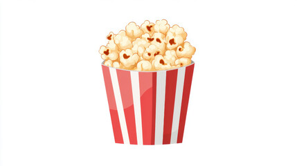 Popcorn in a classic red and white striped paper bag isolated on white background for graphic design.