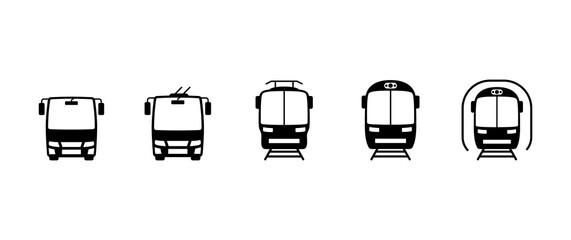 Simple car icon collection isolated on a white background. Front view symbol cars sharing or delivery  icons. Flat  illustration.