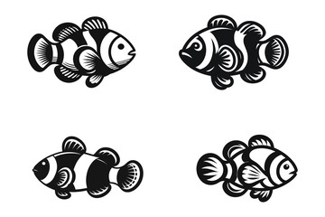 Clownfish set silhouette vector art illustration