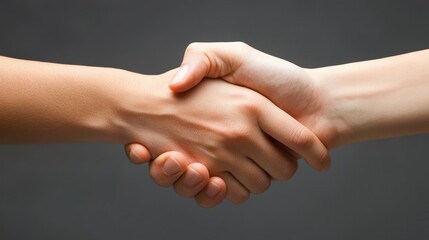 Close-up of Two Hands Shaking in a Gesture of Agreement and Collaboration on a Neutral Background Signifying Partnership and Business Interaction