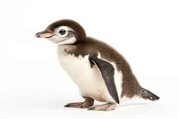Fototapeta premium Adorable penguin chick standing against white background