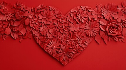 Heart-shaped cutout on red paper flat lay art romantic theme