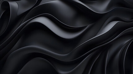 Fototapeta premium Flowing black fabric texture abstract design visual art indoor setting close-up view textile concept for modern aesthetics