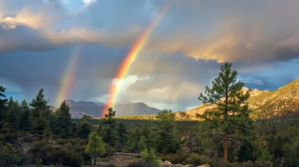 a rainbow looking natural high above ground