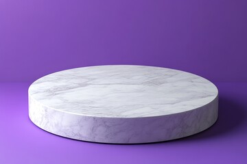 Elegant white marble podium on a vibrant purple background , empty podium platform on a purple background for product presentation. empty space for a product, set against a deep purple background.	