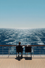 Solitary Reading Voyager Under Endless Horizons: A Moment of Tranquility on the Open Sea