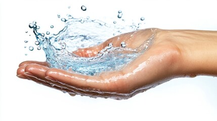 Fototapeta premium Water Splash in Hand: Purity, Cleanliness, and Refreshment