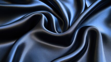 Fototapeta premium Elegant Draped Dark Blue Silk Fabric Texture