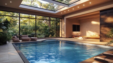Obraz premium Luxury Indoor Pool and Relaxation Area: A Tranquil Oasis