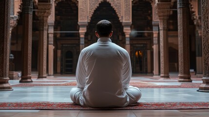 Peaceful Contemplation in the Ornate Mosque Courtyard