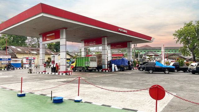 Dieng, Indonesia &ndash; November 11, 2024: Pertamina petrol station in Dieng province, Central Java, Indonesia. Gasoline and diesel service station that sells Pertamax Turbo and Pertamax Regular for motor 